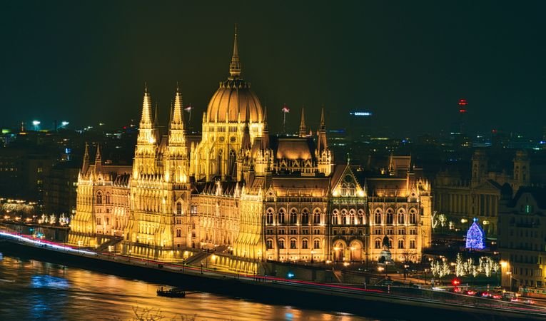 Hungarian Parliament Building in Budapest along the Danube